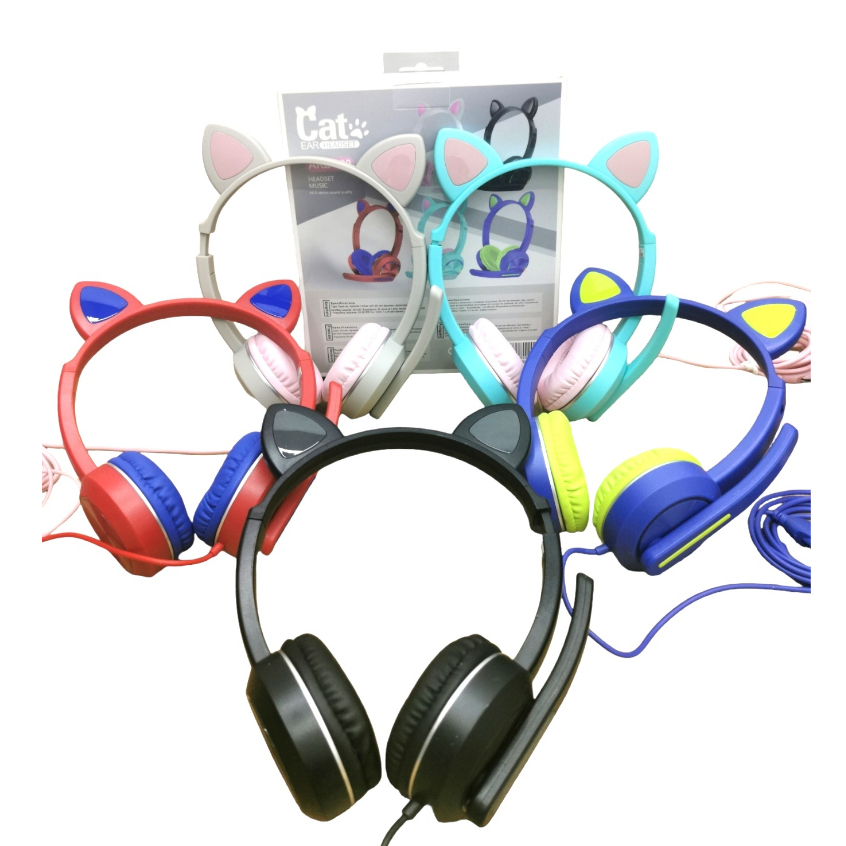 Fone De Ouvido Gatinho Orelha Gato Gamer Headset Com Microfone Kpop Com