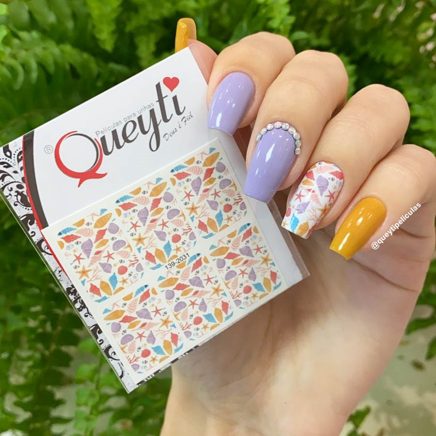 Adesivos de unhas tema fundo do mar / Adesivos,películas,unhas,nails art,unhas decoradas,decoração de unha,unha delicada,cartela de unha,Queyti películas para unhas,não é adesivo 3d,não é artesanal