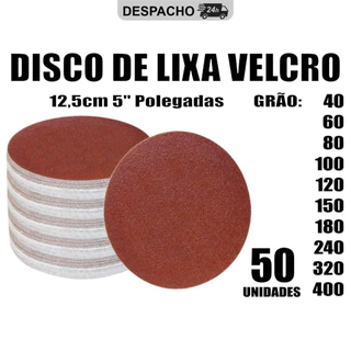 Kit 50 Disco Lixa Velcro 125mm Sem Furos Lixadeira Roto Orbital para Ferro, Metal, Madeira e Massa
