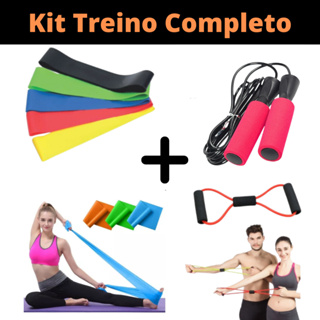 Kit Treino Completo Elástico Extensor Cross Tube Corda de Pular Kit com 5 Faixas Faixa Elástica