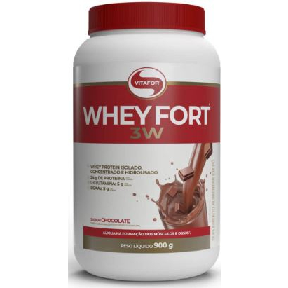 Suplemento em pó Vitafor Whey Fort proteína Whey Fort sabor chocolate em pote de 900g
