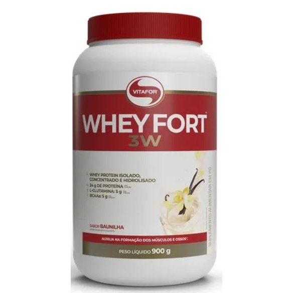 Suplemento em pó Vitafor Whey Fort proteína Whey Fort sabor baunilha em pote de 900g