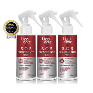 3 Tônico SOS Crescimento 100 ml Lizz ante - Crescimento Acelerado - Preenche Falhas - Combate Calvice - Trata Alopécia - Aumento Volume Massa Capilar - Combate Caspa Oleosidade - Hidrata - Brilho - Cabelo Ressecado - Keratina - Óleo Rícino - Biotina