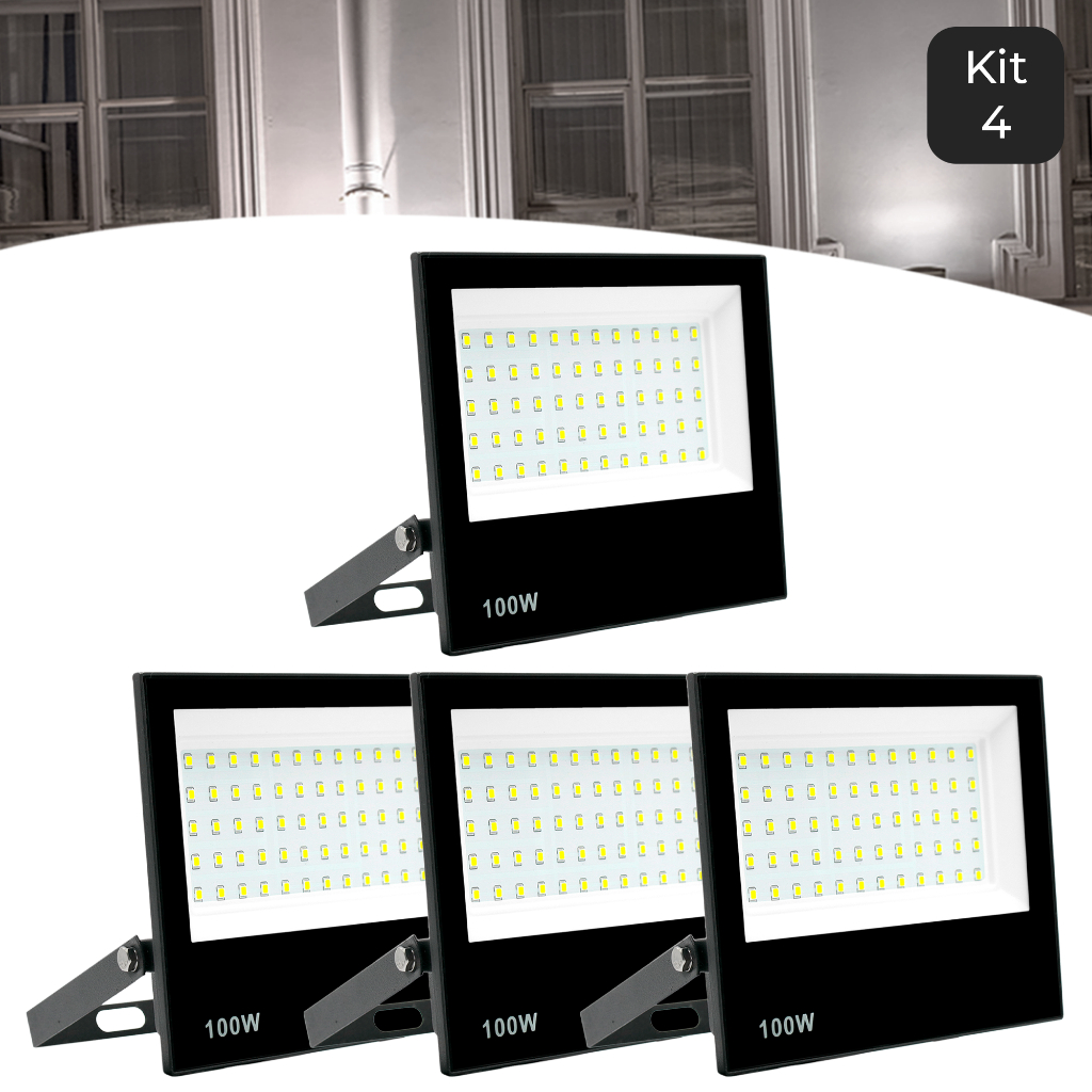 Kit 4 Refletor Led 100w Holofote Bivolt Prova Dágua Frio