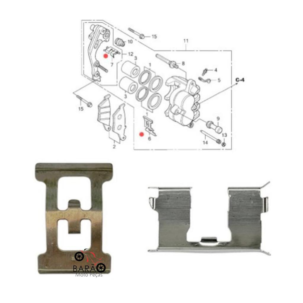 Mola + Trava das Pastilhas do Freio Dianteiro Biz 125 06 a 2017 Bros 150 160 Xre 190 300 Xr 200 Falcon 400 Tornado 250 Nx 350 Sahara
