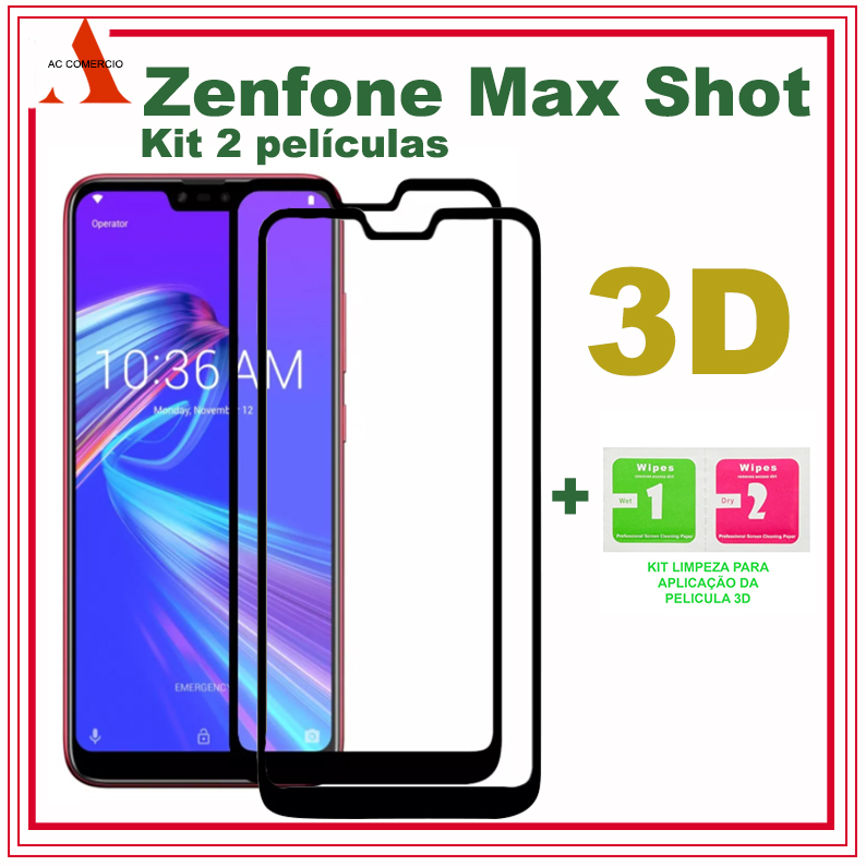 Kit 2 Películas 3D Full Asus Zenfone Max Shot 634 Zb634kl e Asus Zenfone 5 Selfie