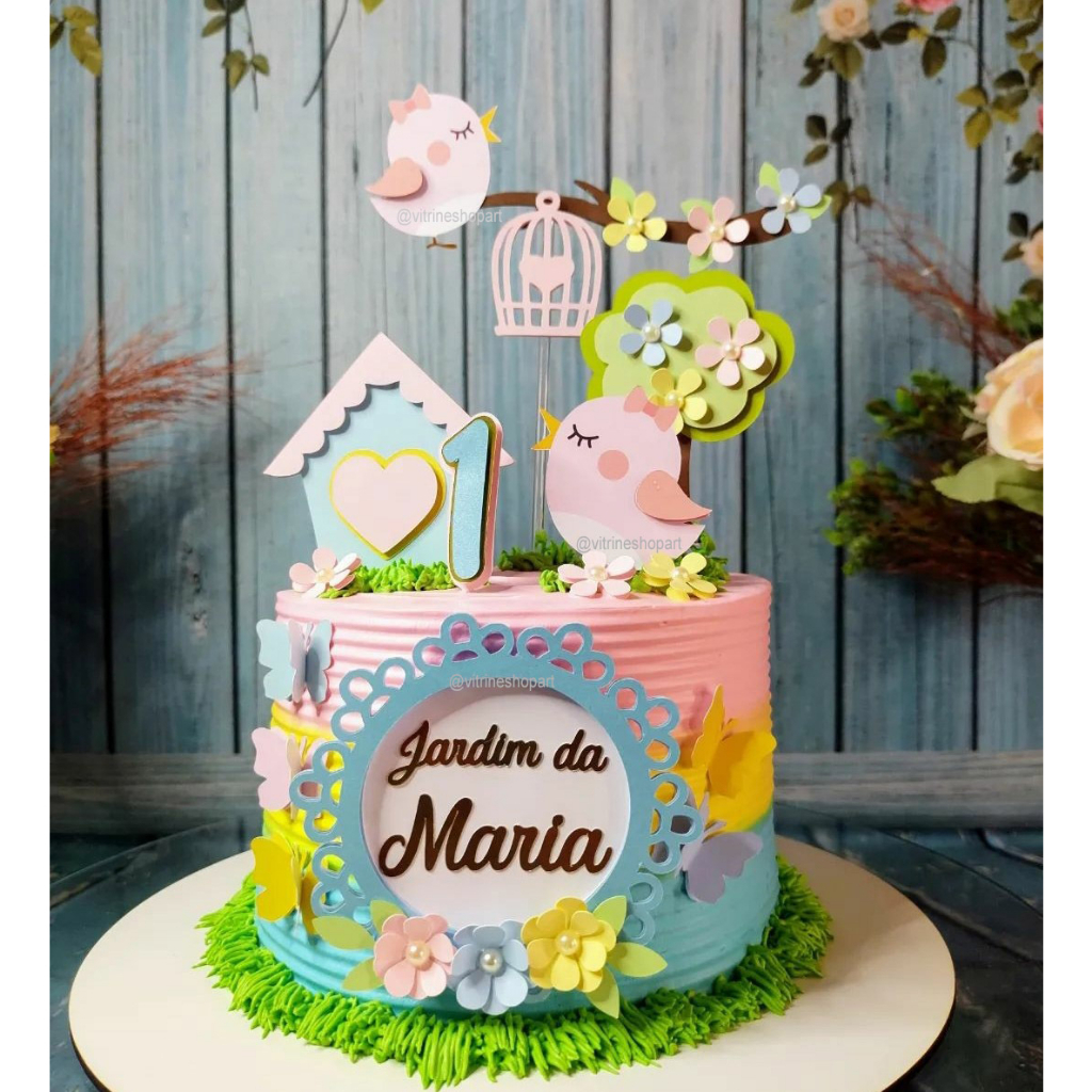 Topo de Bolo Tema Jardim de Passarinhos Topper Jardim Encantado Cake ...