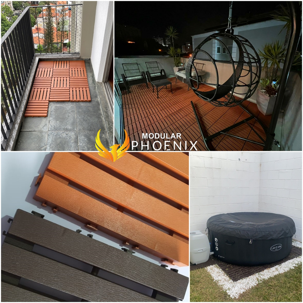KIT 10 unidades Deck textura madeira plástico encaixe modular Decks Piscina Jardim Banheiro varanda