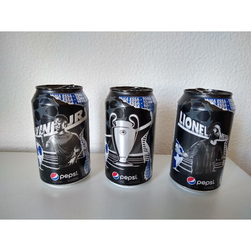 03 Latas Pepsi Champions League 2023 (coleção) Messi Vini jr
