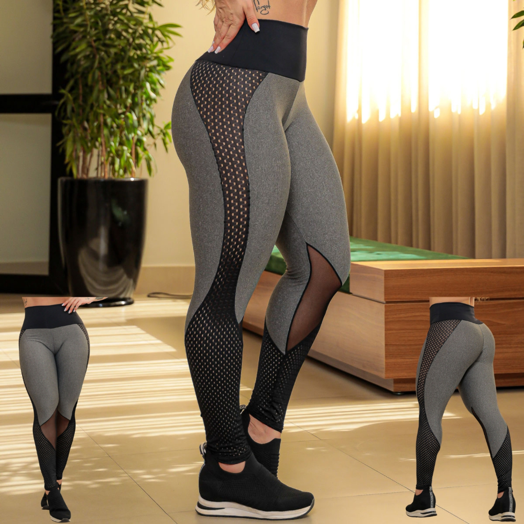 Kit Belmento: Calça Legging Arrastão + Calça Legging Básica Academia -  Feminina em Promoção