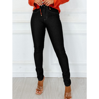 Calça jeans feminina cintura alta com licra Skinny black lisa