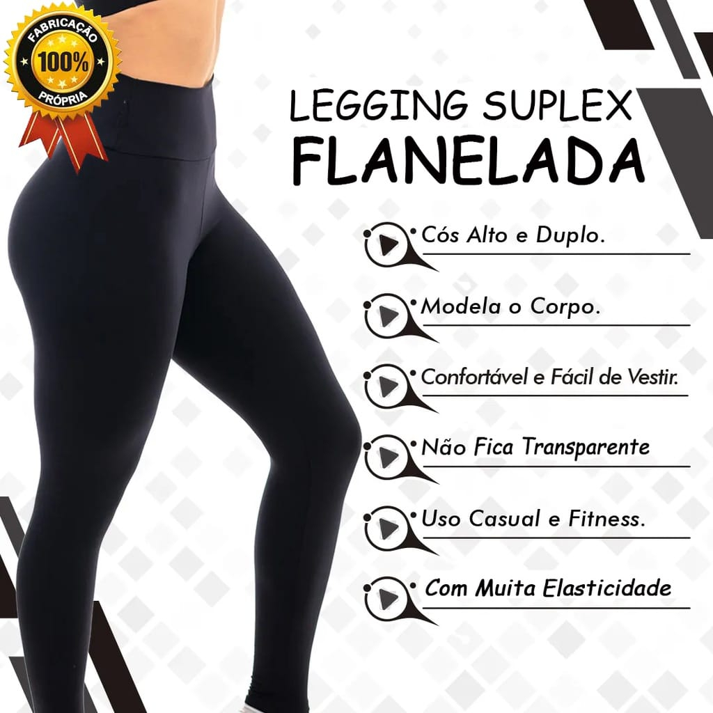 Calça Legging Suplex Lisa Algodão Cos Alto