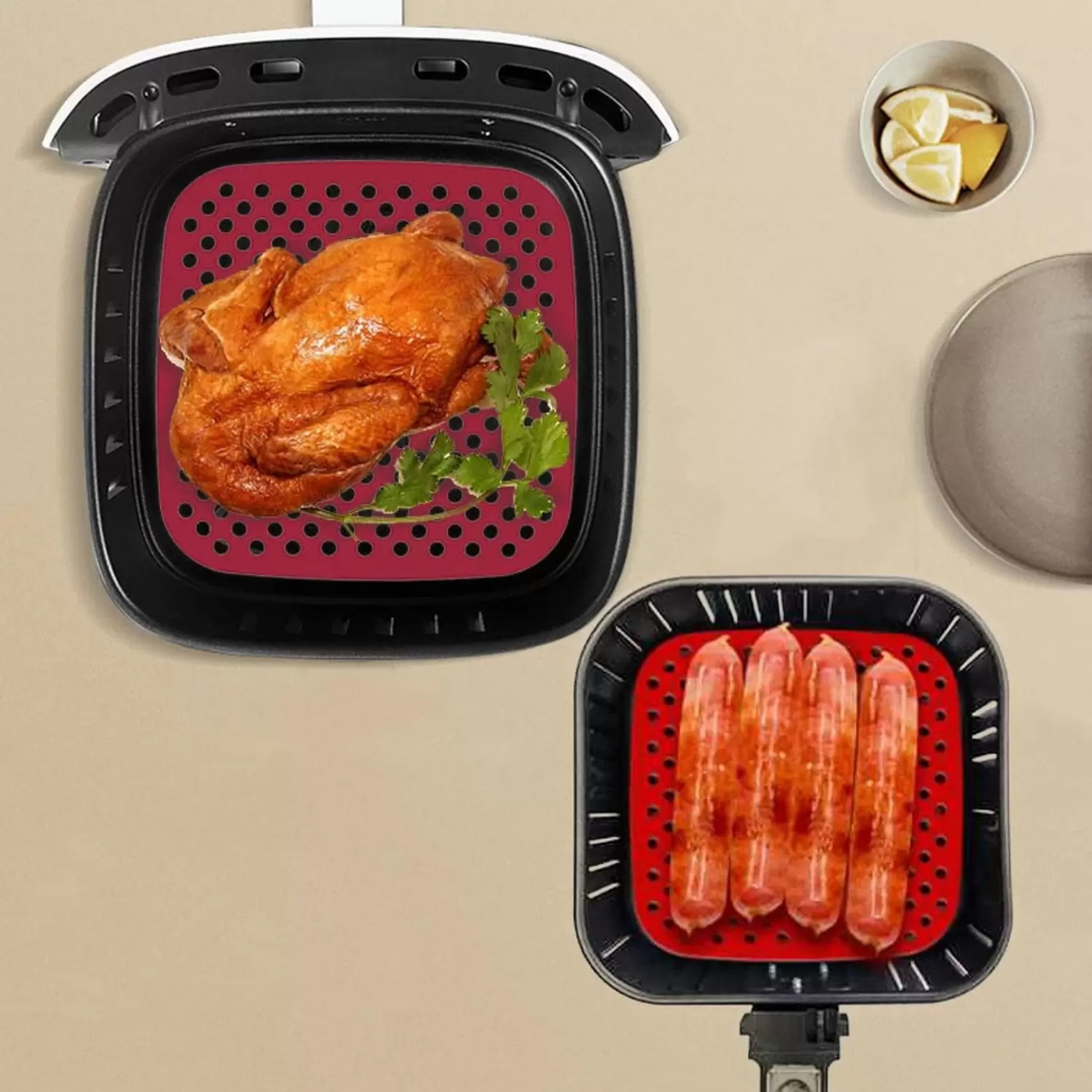 1 Tapete Protetor Silicone Para Air Fryer Fritadeira Elétrica Multiuso Universal Não Gruda Quadrado