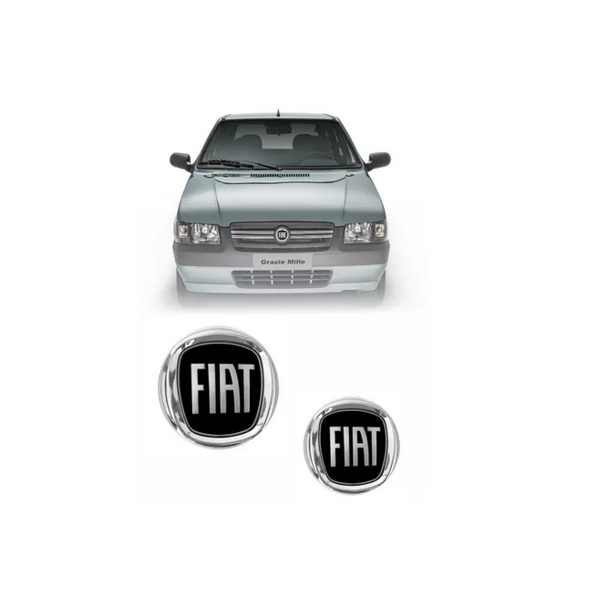 Kit 2 Emblemas Adesivos Fiat Preto Uno Mille 2008/2012