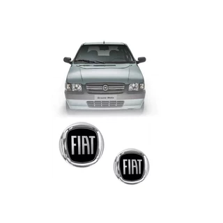 Kit 2 Emblemas Adesivos Fiat Preto Uno Mille 2008/2012