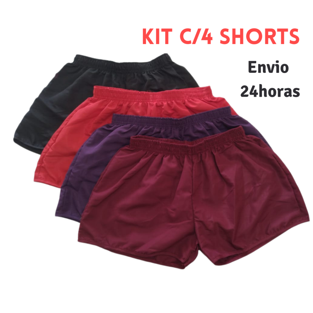 Kit 4 Short Tactel Shorts Feminino verao praia academia fitness shortinho - kit c/ 4 shorts