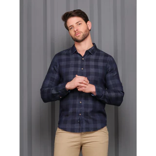 Camisa Jeans Masculina xadrez Manga Longa Importada