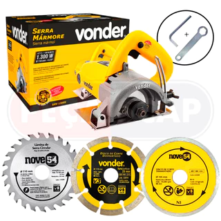 Kit Completo Serra Mármore Profissional Smv1300s 1300w Tipo Makita + 3 Discos De Corte - Madeira, Concreto e Alvenaria