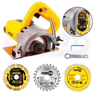 Serra Mármore Vonder Smv1300s Tipo Makita Para Concreto, Alvenaria e Madeira + 3 Discos De Corte
