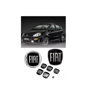 Kit 8 Emblemas Adesivos Fiat Preto Novo Punto Blackmotion 2013/2017