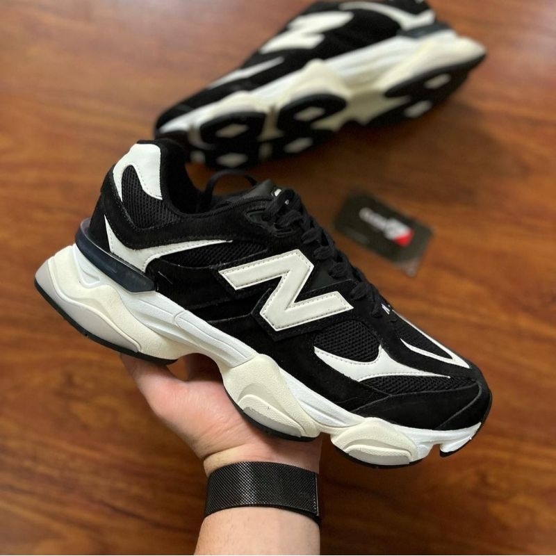 Tênis Masculino New Balance 9060 Couro Legitimo Preto/Branco ...