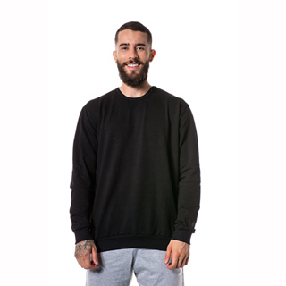 Moletom Masculino Flanelado Suéter Sem Capuz Gola Careca