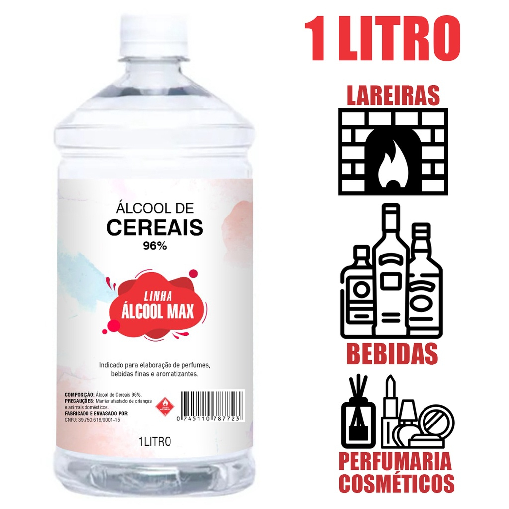 Álcool De Cereais Concentrado 96% 1 Litro Fórmula Para Aromotizadores ...