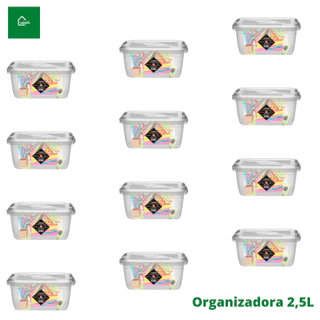 Kit com 12 Caixas Organizadoras Multiuso Transparente 2,5L com Trava