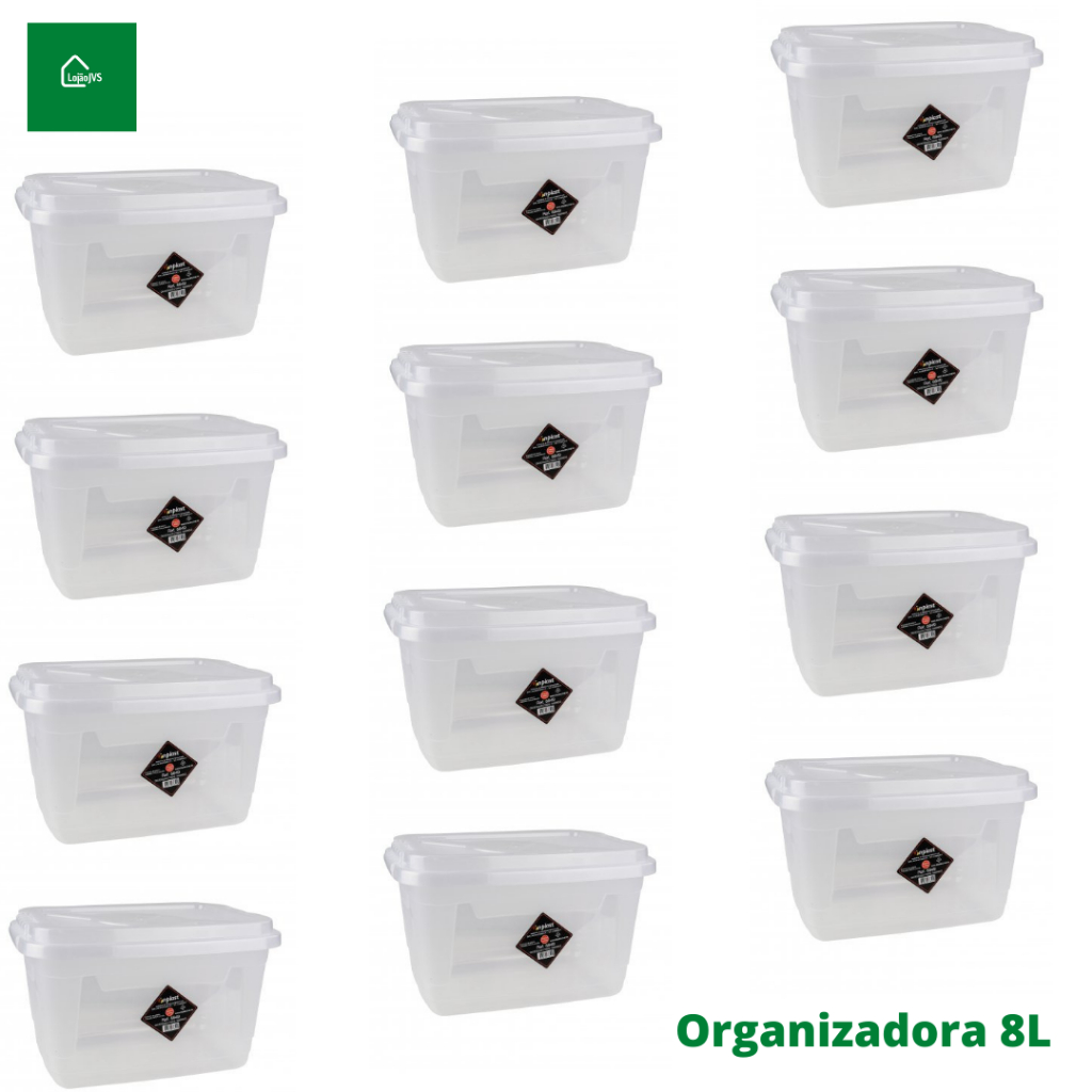 Kit 12 Caixas Organizadoras Multiuso Transparente 8L com Trava | Shopee ...