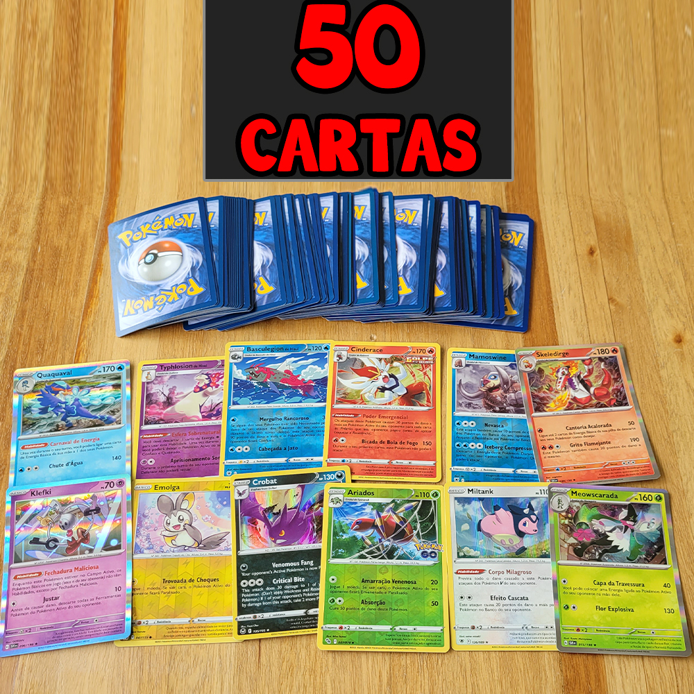 Lote 50 Cartas Pokémon + 2 BRILHANTES - CARTAS ORIGINAIS COPAG