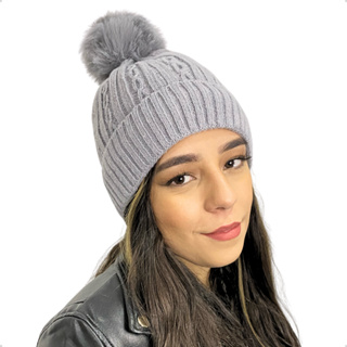 Toca de lã gorro unissex com pompom preto e branco xadrez