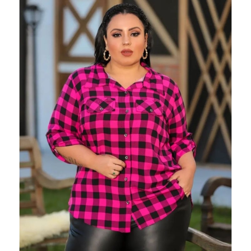 Blusa quadriculada sale plus size