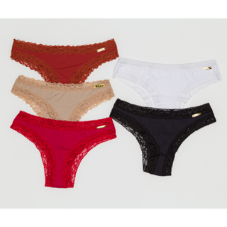 Kit 5 Calcinhas Sensual Em Microfibra e Renda Elástica