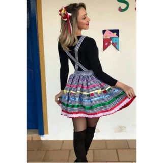 Saia Suspensório Xadrez Fitas Vestido Festa Junina ARRAIÁ festa junina quadrilha