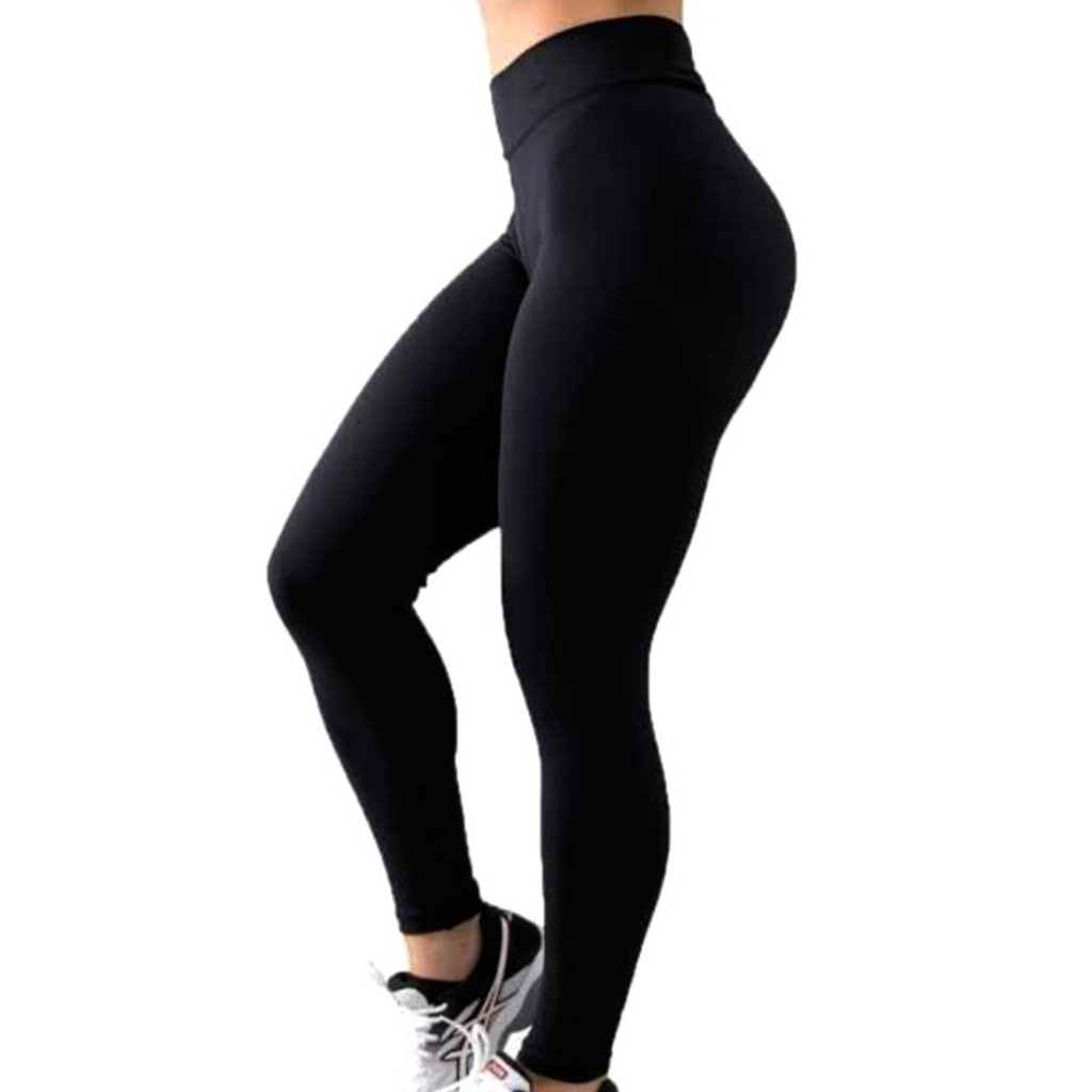 Calça Legging Suplex Cós Alto Liso Fitness Feminino Academia Preto