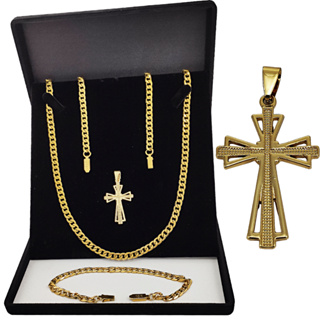 Corrente Masculina Cordão Grumet 70cm Dourado Com Pulseira Grumet E Pingente