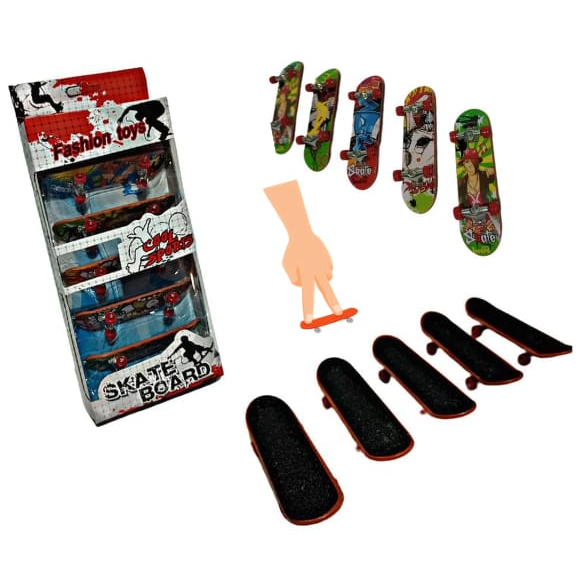 Kit 5 Skate De Dedo Mini Com Lixa Fingerboard Truck Metal