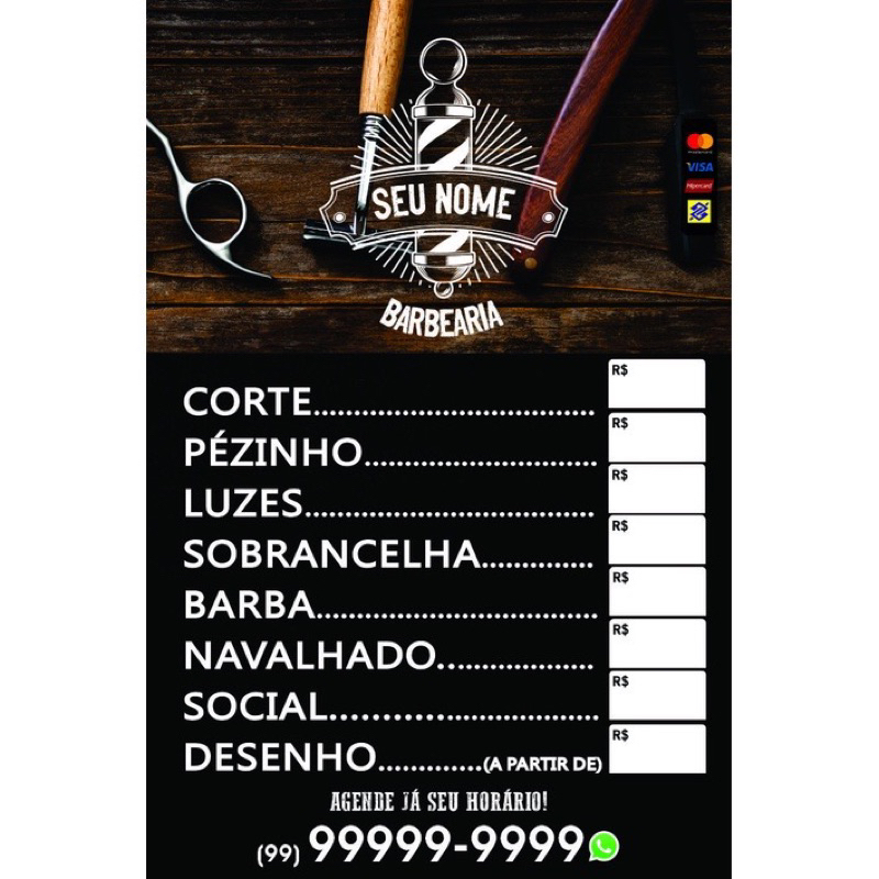 Placa Para Barbearia Preços cortes 40x25cm