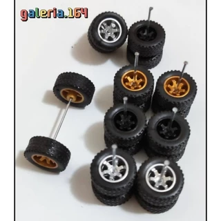 jogo de rodas 1/64 com pneus de borracha off-road 14mm, rodas 14mm para hot Wheels, rodas para hot Wheels, rodas off-road 1/64, rodas com pneus de borracha 1/64 diâmetro 14mm