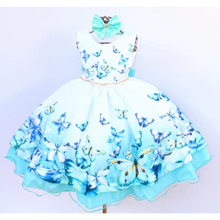 Vestido Festa Luxo Infantil Floral Jardim Encantado Aniversário E Tiara