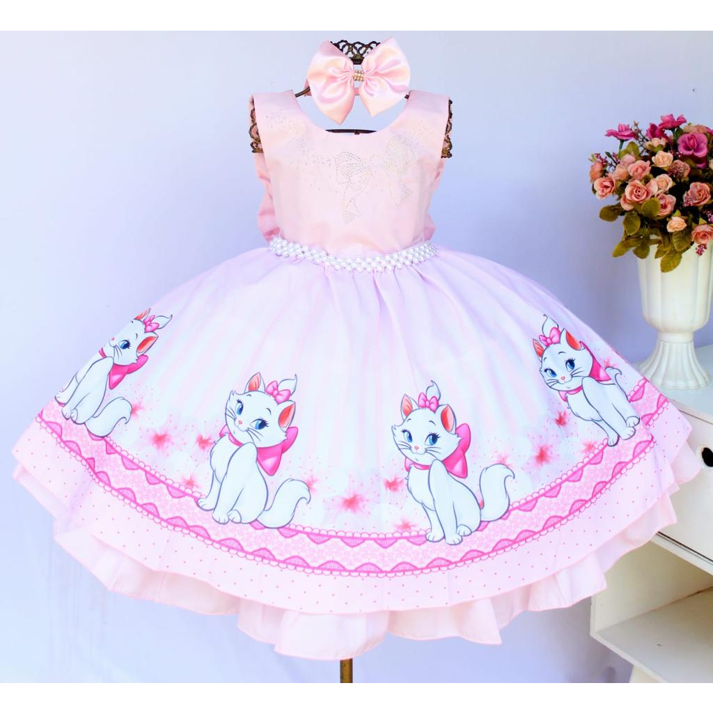 Vestido Festa Luxo Gatinha Marie Infantil com Tiara | Shopee Brasil