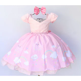 Vestido luxo Festa Chuva de amor Com Tiara
