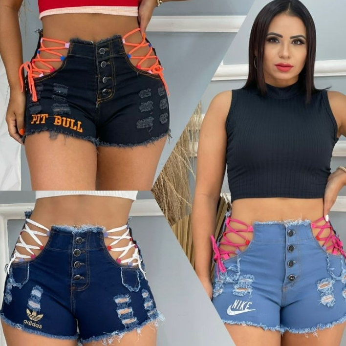 Shorts Jeans Feminino Desfiado M365- - Shorts Jeans Feminino