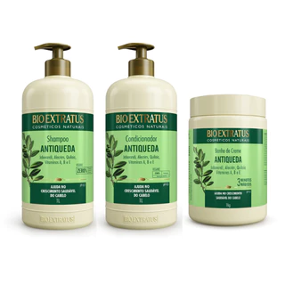 Kit Jaborandi Shampoo, Condicionador, Banho de Creme Jaborandi Bio Extratus - 1L Antiqueda
