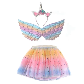 Kit 3 Fantasia Infantil Unicórnio Asa+Saia+Tiara Cosplay/Festa/Carnaval/Helloween/Aniversário/Casamento em Oferta na Shopee