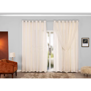 Cortina Luxo 3,00x2,70 Microfibra Com Voil para varão simples Cortina Para janela de Sala ou Quarto