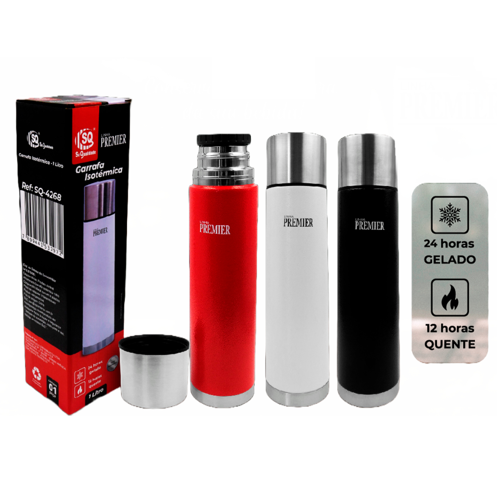 Garrafa Termica Agua Vermelho 1 Litro Inox Dupla Parede Café