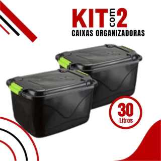 Kit 2 Caixas Organizadora 30l Grande C/Tampa e Trava Cesto para Brinquedos e Multiuso