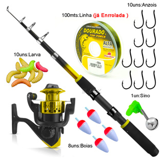 Kit De Pesca Completo Para iniciante 1 Vara Telescópica 1 Molinete com Linha