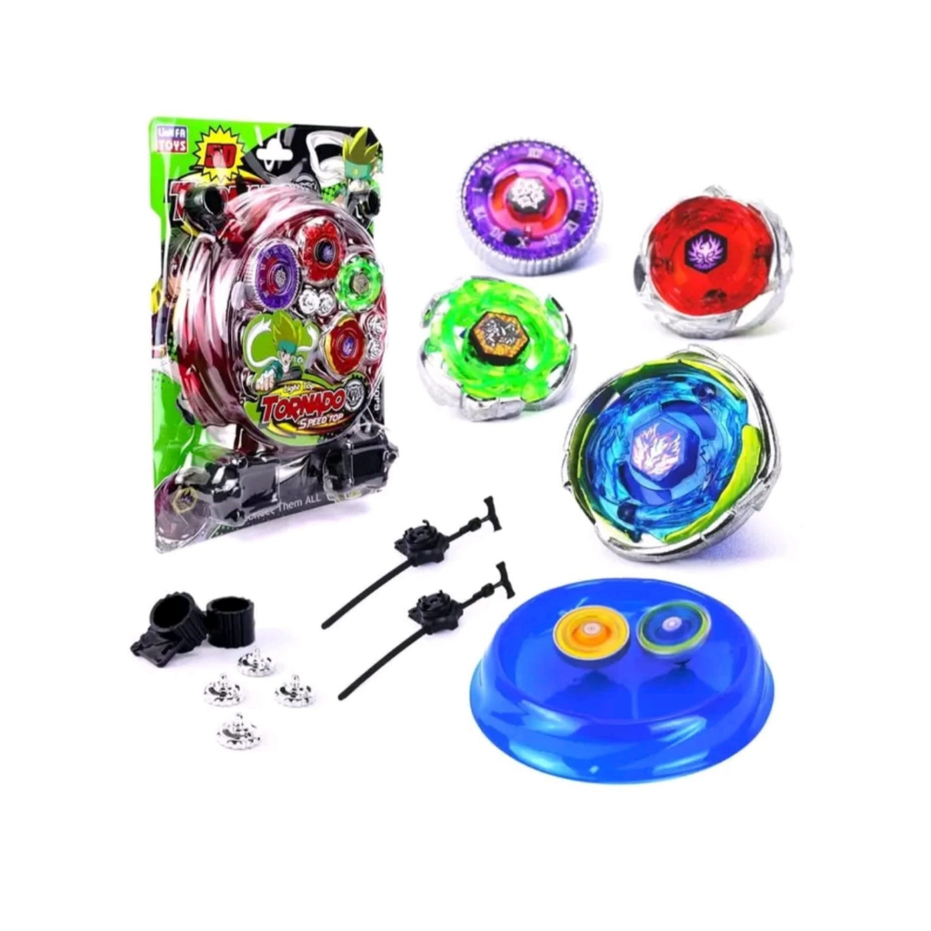 Kit com 4 Beyblade Metal Led + Lançador + Arena (Foto Real) | Shopee Brasil